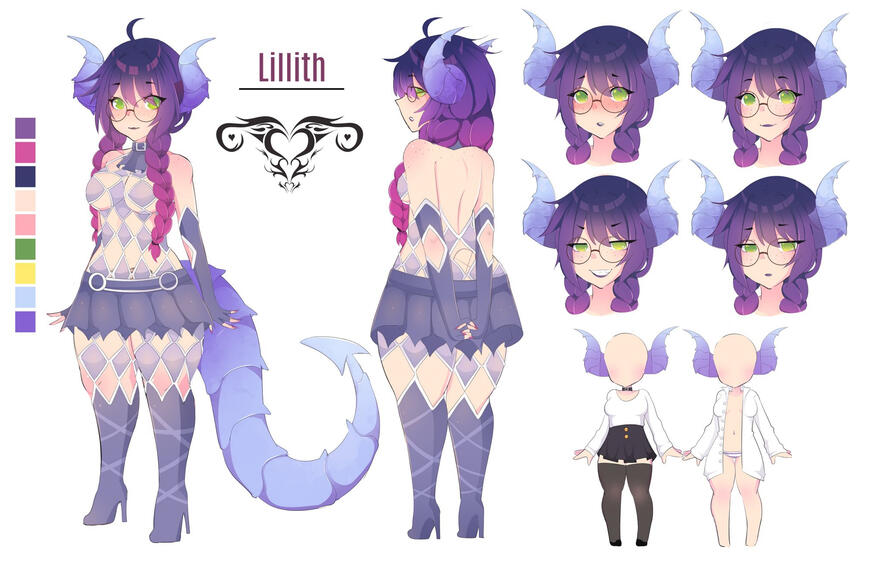 Lillith&#39;s reference sheet (Early 2022) This reference introduced her womb tattoo!